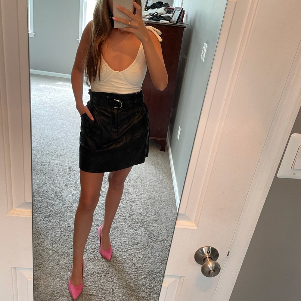Black paper bag leather skirt